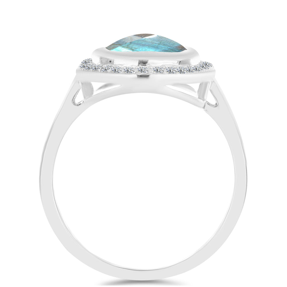 Anillo de Plata con Labradorita de las Minas de Gullgruvene y Topacio Blanco
