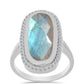 Anillo de Plata con Labradorita de las Minas de Gullgruvene y Topacio Blanco