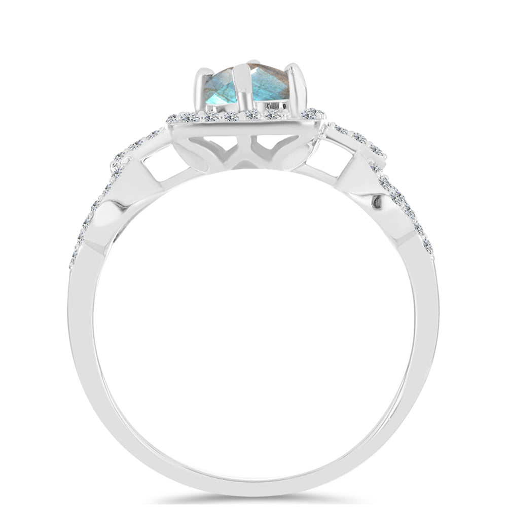 Anillo de Plata con Labradorita de las Minas de Gullgruvene y Topacio Blanco