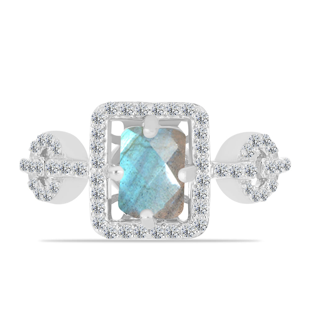 Anillo de Plata con Labradorita de las Minas de Gullgruvene y Topacio Blanco 3 