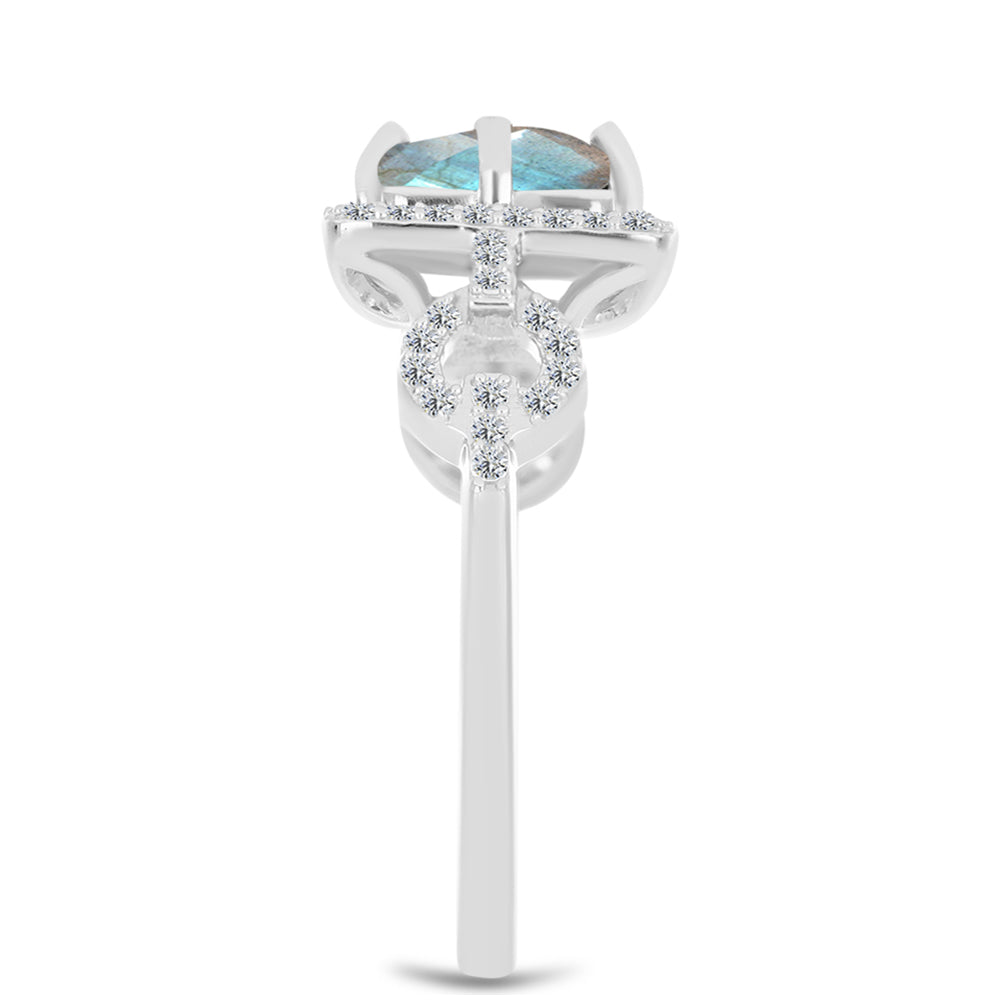 Anillo de Plata con Labradorita de las Minas de Gullgruvene y Topacio Blanco