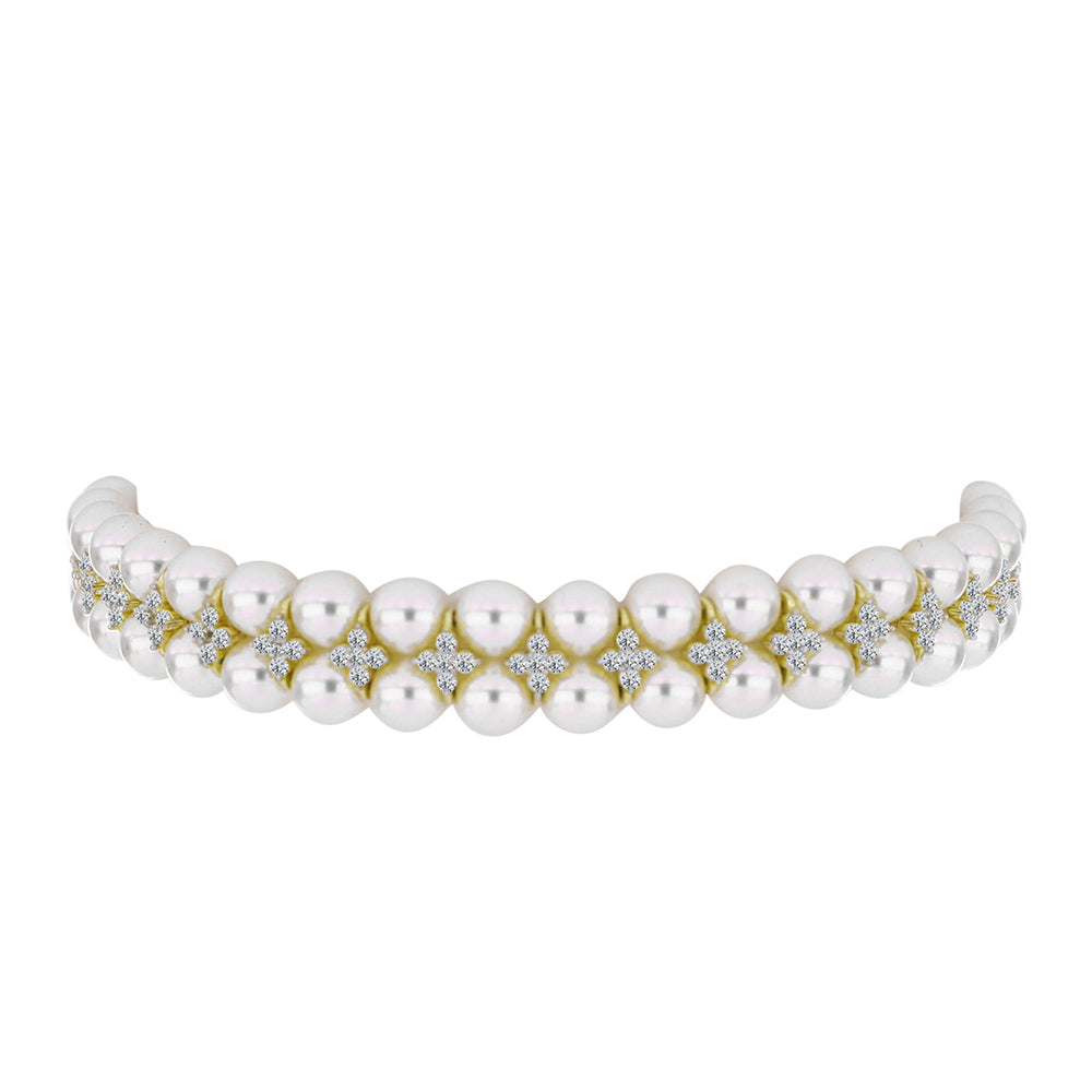 Pulsera de Plata Bañada en Oro con Perla de Agua Dulce y Topacio Blanco