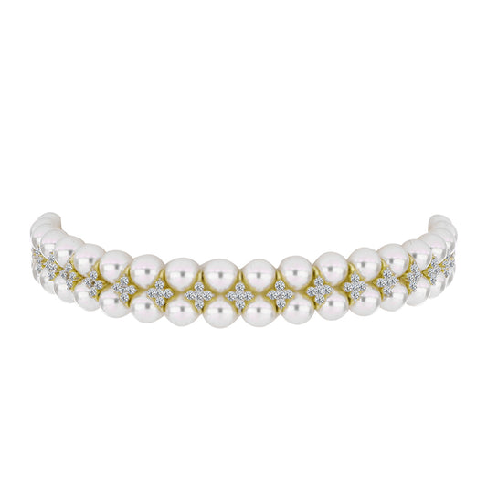 Pulsera de Plata Bañada en Oro con Perla de Agua Dulce y Topacio Blanco
