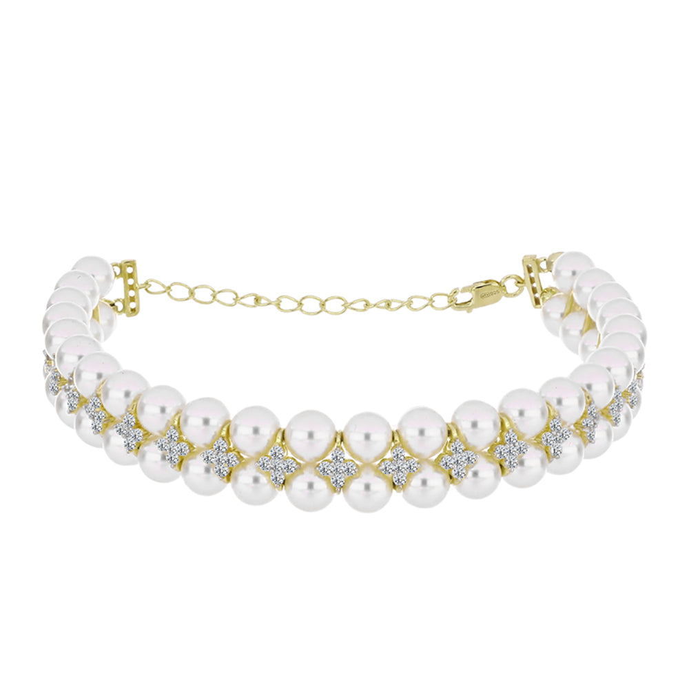 Pulsera de Plata Bañada en Oro con Perla de Agua Dulce y Topacio Blanco