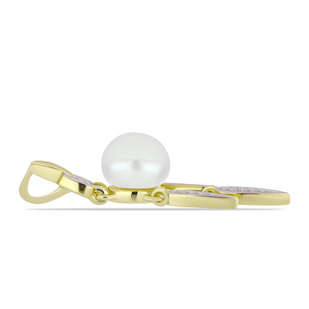 Colgante de Plata Bañada en Oro con Perla de Agua Dulce y Topacio Blanco