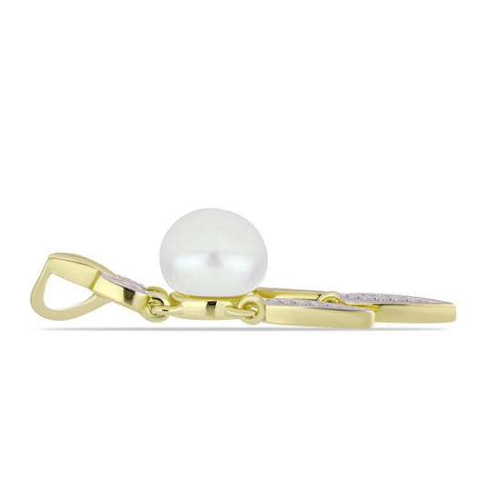 Colgante de Plata Bañada en Oro con Perla de Agua Dulce y Topacio Blanco