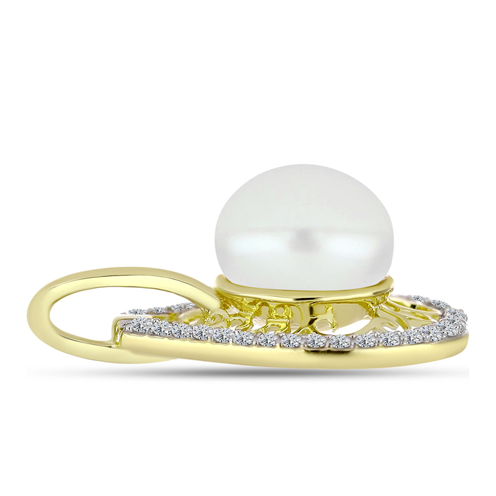 Colgante de Plata Bañada en Oro con Perla de Agua Dulce y Topacio Blanco