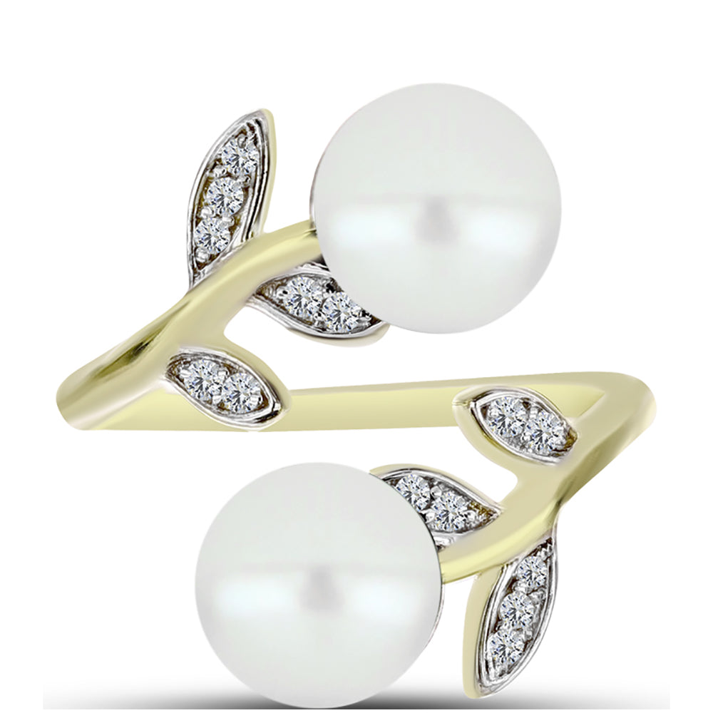 Anillo de Plata Bañada en Oro con Perla de Agua Dulce y Topacio Blanco 1 
