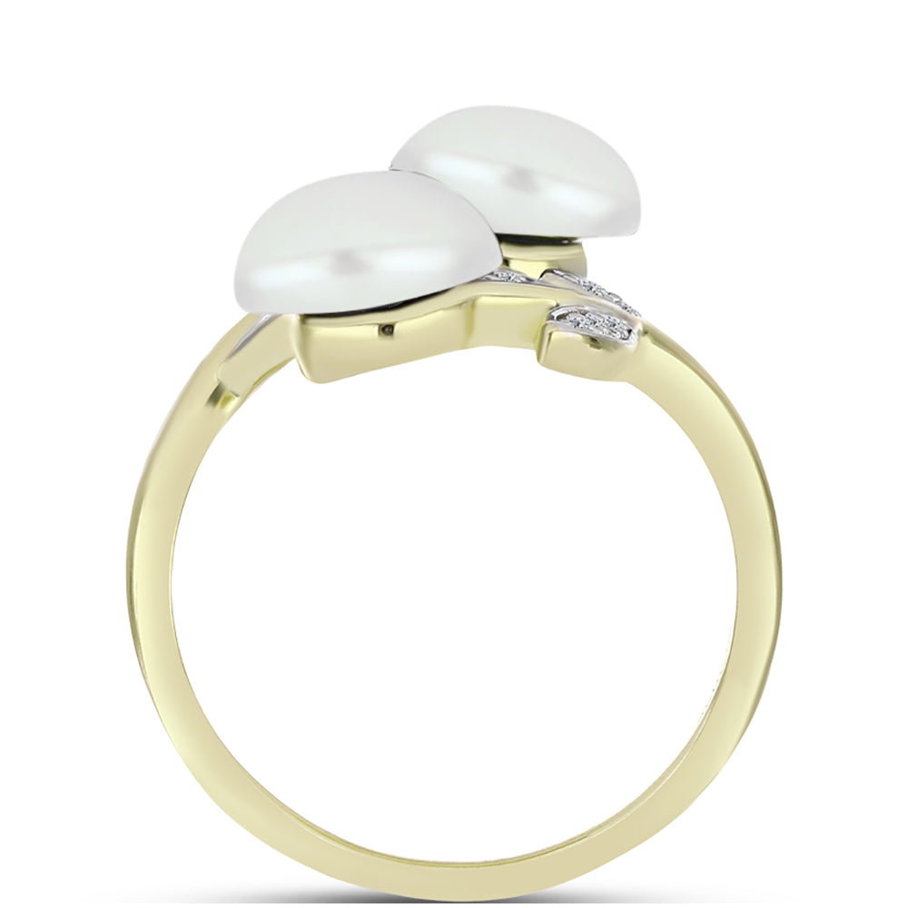 Anillo de Plata Bañada en Oro con Perla de Agua Dulce y Topacio Blanco 2 