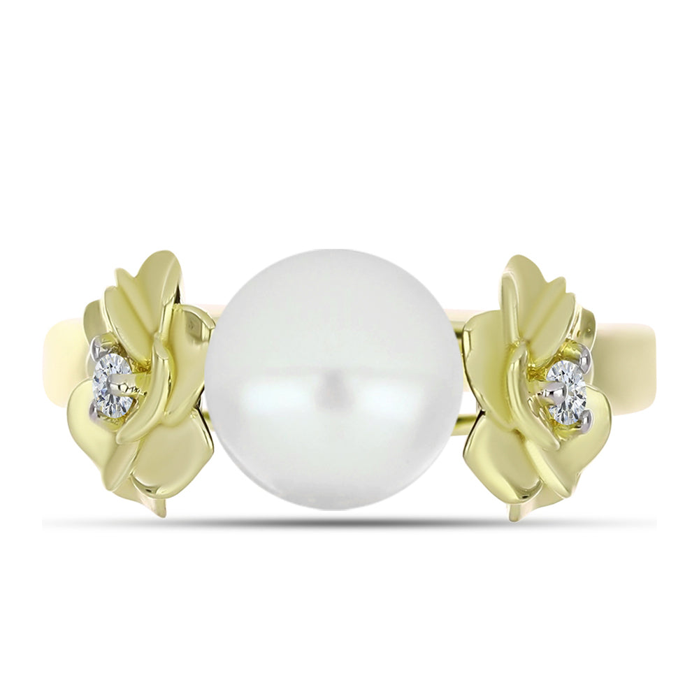 Anillo de Plata Bañada en Oro con Perla de Agua Dulce y Topacio Blanco