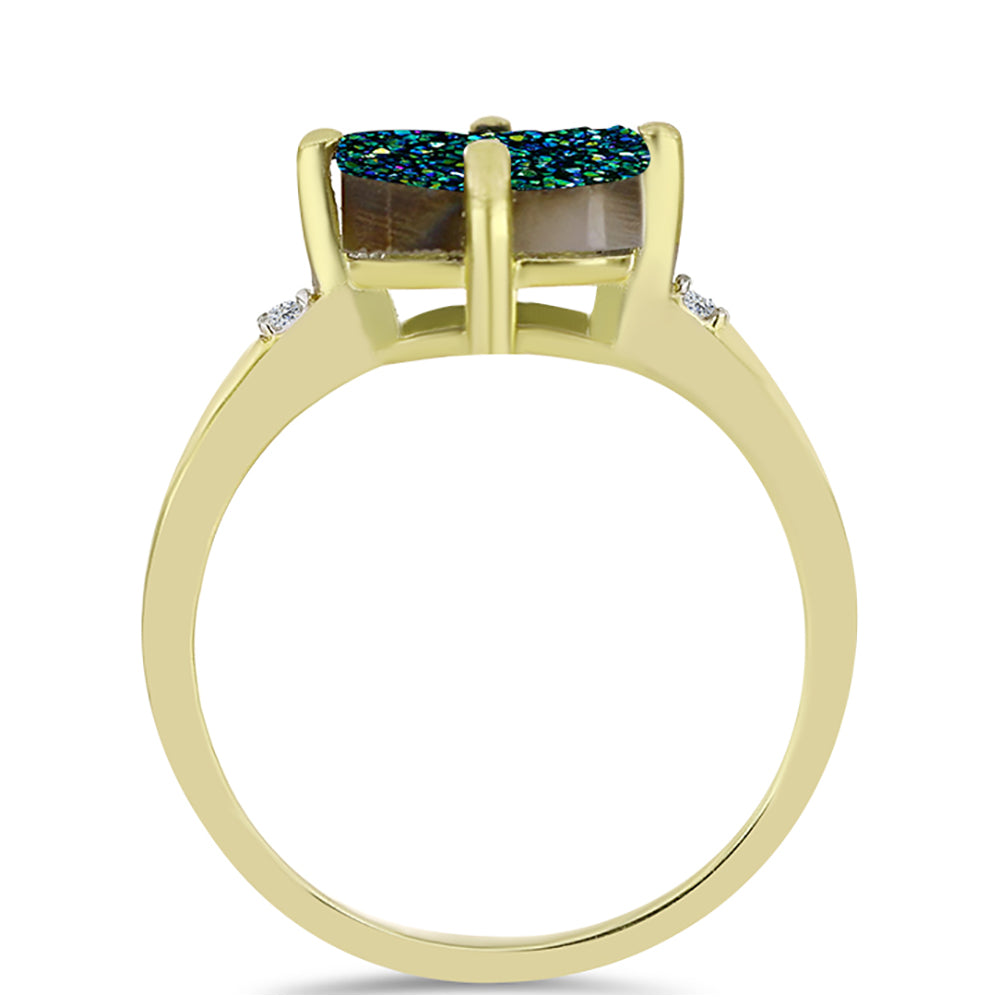 Anillo de Plata Bañada en Oro con Drusa Verde y Topacio Blanco 2 