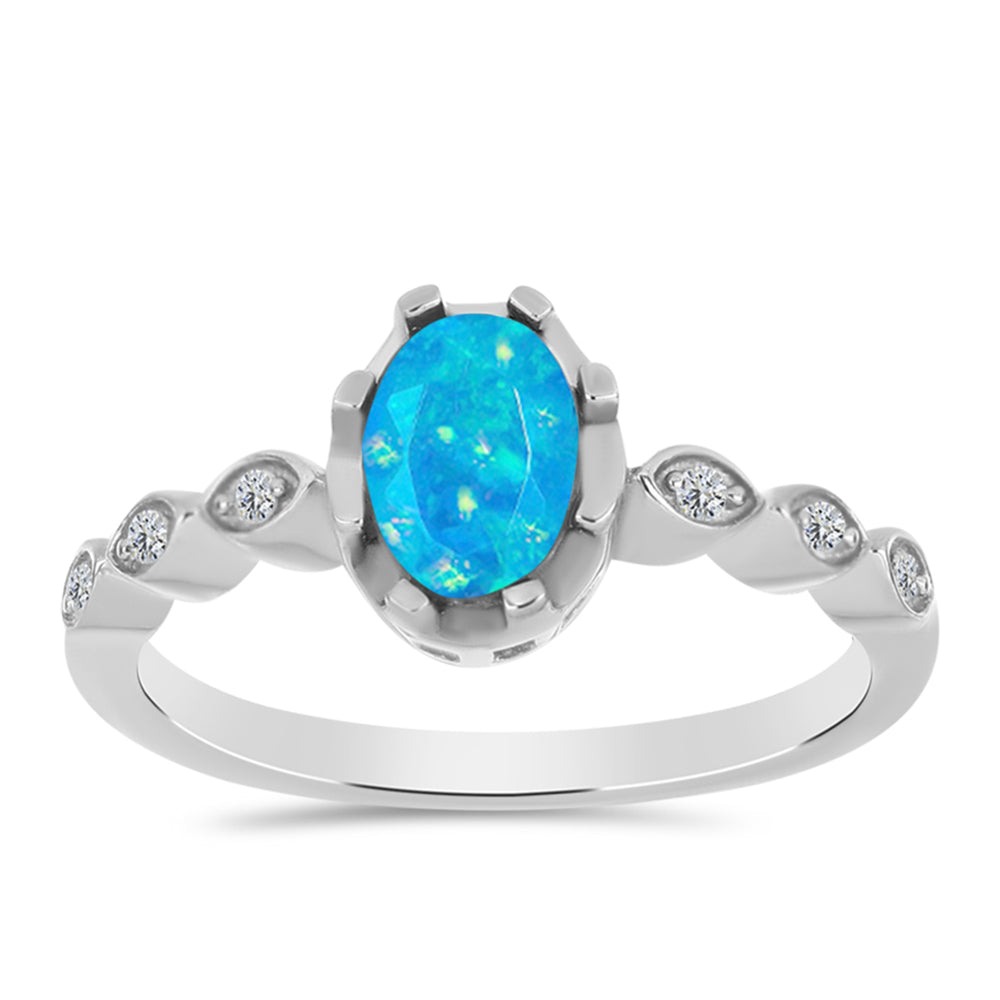 Anillo de Plata con Ópalo Azul Paraiba de Etiopía y Topacio Blanco