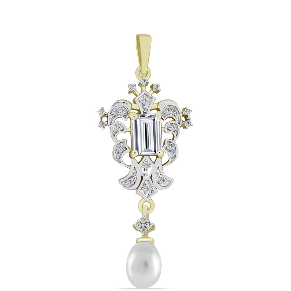 Colgante de Plata Bañada en Oro con Perla de Agua Dulce y Topacio Blanco