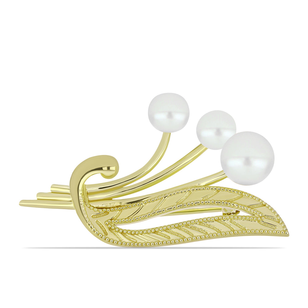 Broche de Plata Bañada en Oro con Perla de Agua Dulce