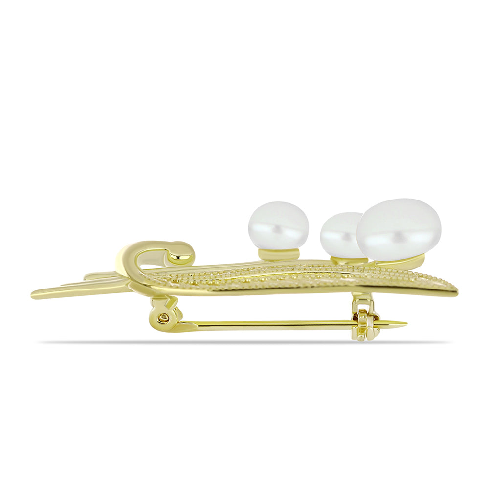 Broche de Plata Bañada en Oro con Perla de Agua Dulce 2 