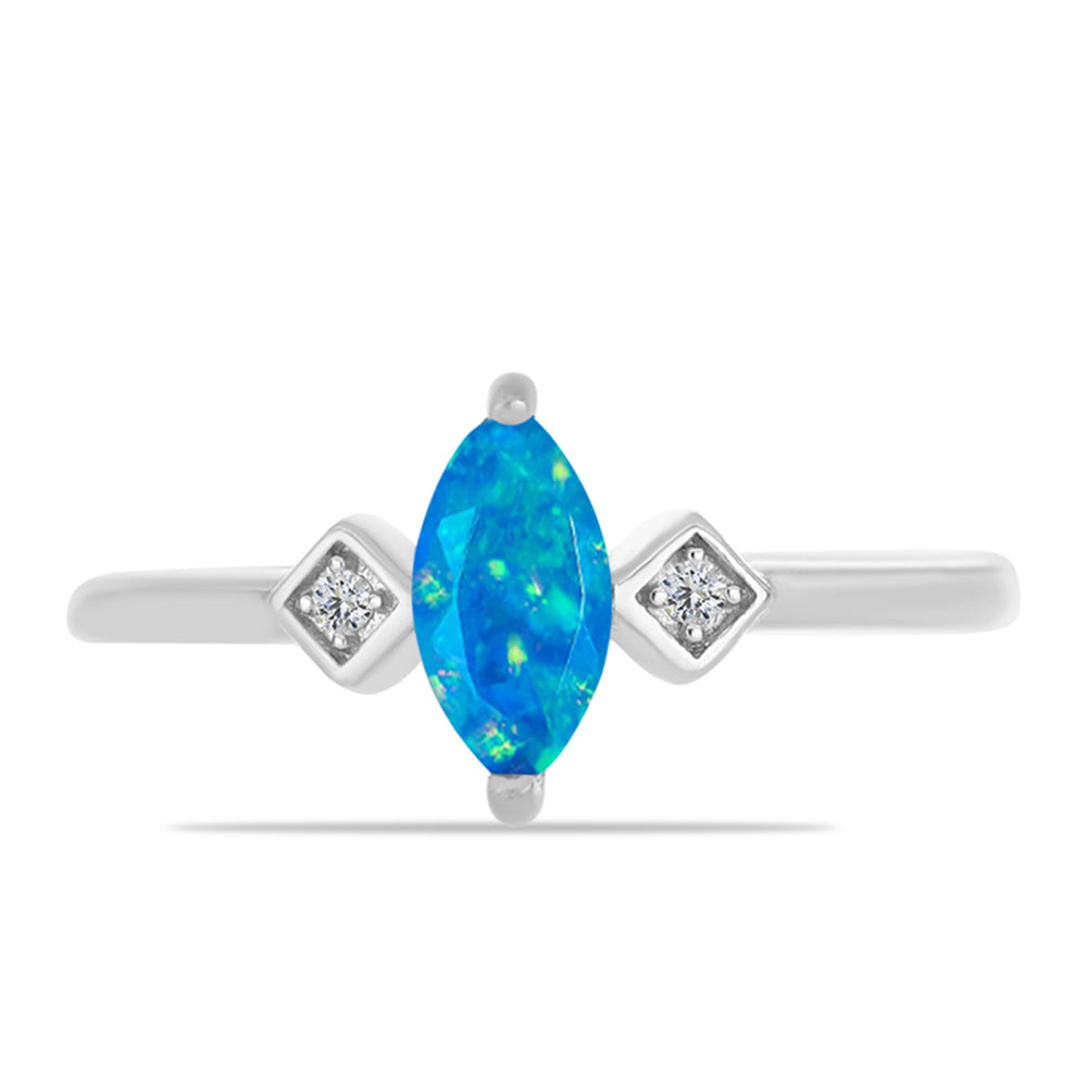 Anillo de Plata con Ópalo Azul Paraiba de Etiopía y Topacio Blanco