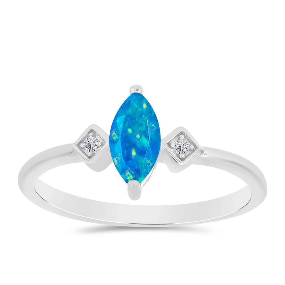 Anillo de Plata con Ópalo Azul Paraiba de Etiopía y Topacio Blanco 3 