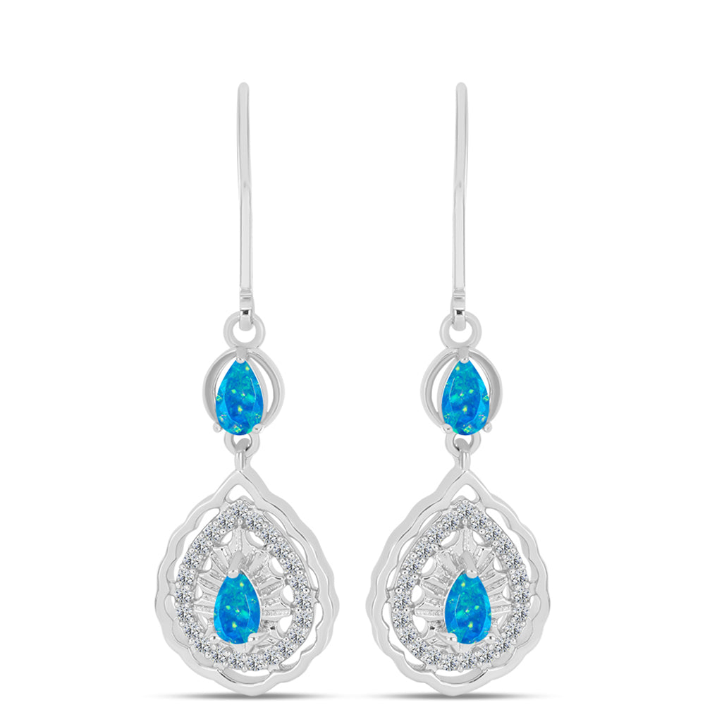 Pendientes de Plata con Ópalo Azul Paraiba de Etiopía y Topacio Blanco 1 