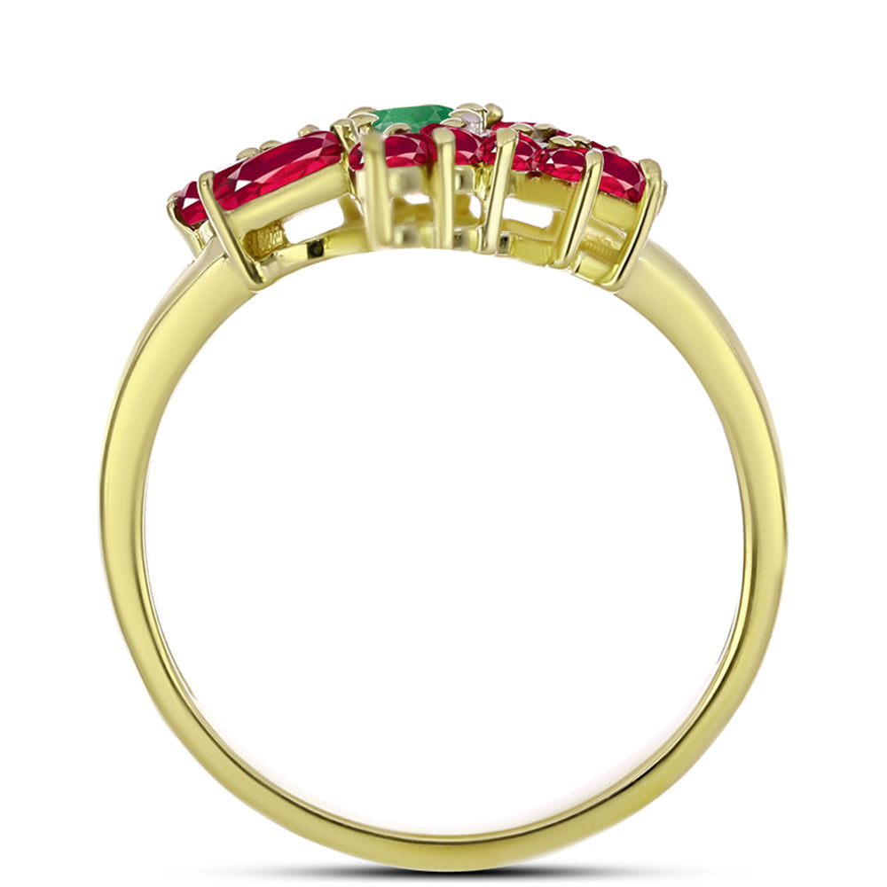 Anillo de Plata Bañada en Oro con Esmeralda de Brasil y Rubí de Madagascar 2 