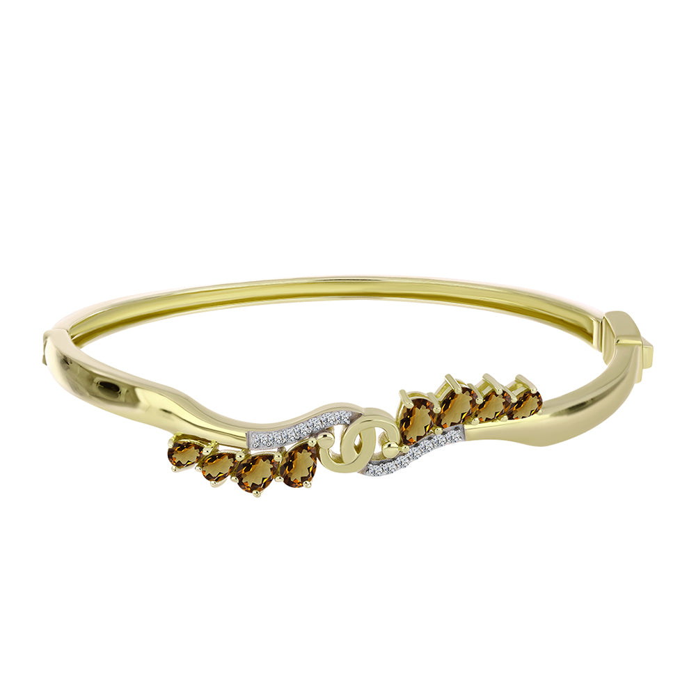 Brazalete de Plata Bañada en Oro con Cuarzo Coñac y Topacio Blanco 1 