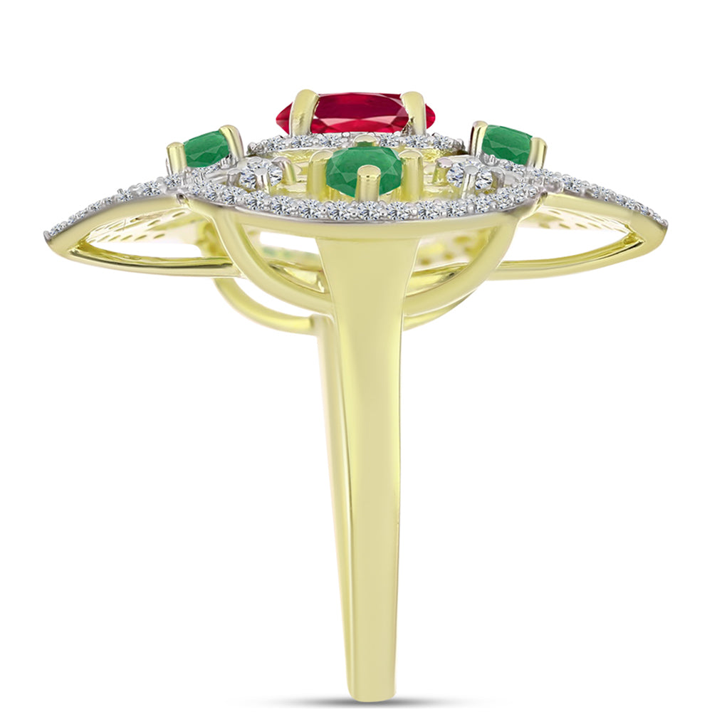 Anillo de Plata Bañada en Oro con Esmeralda de Brasil y Rubí de Madagascar 4 