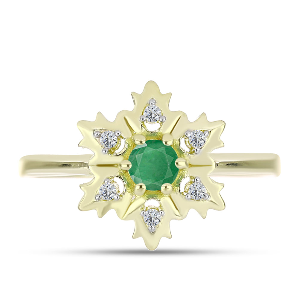 Anillo de Plata Bañada en Oro con Esmeralda de Brasil y Topacio Blanco