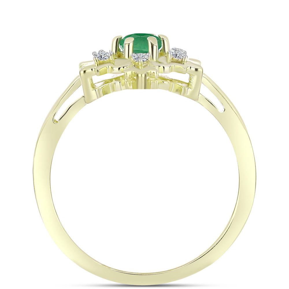 Anillo de Plata Bañada en Oro con Esmeralda de Brasil y Topacio Blanco