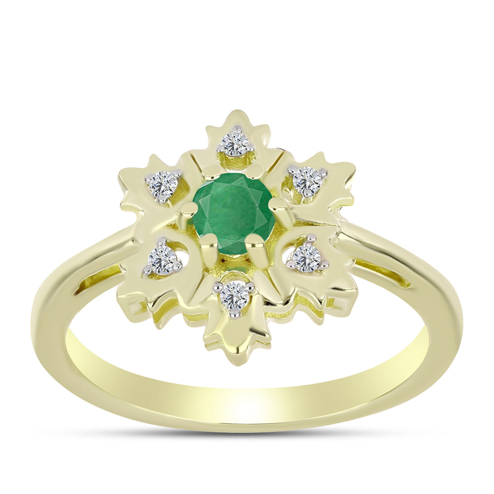 Anillo de Plata Bañada en Oro con Esmeralda de Brasil y Topacio Blanco