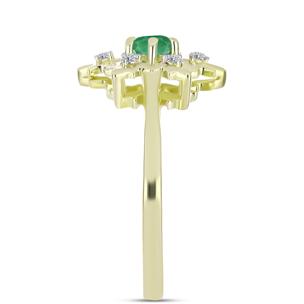 Anillo de Plata Bañada en Oro con Esmeralda de Brasil y Topacio Blanco 4 