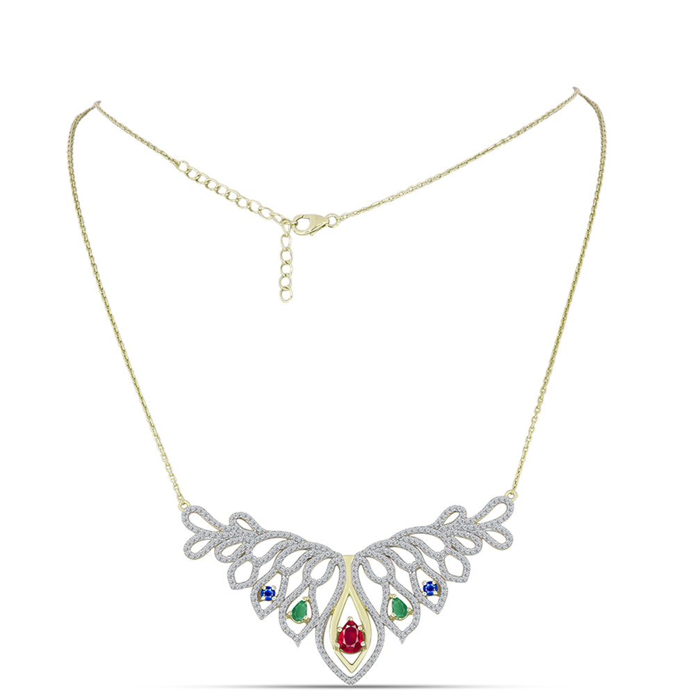 Collar de Plata Bañada en Oro con Esmeralda de Brasil y Rubí de Madagascar 1 