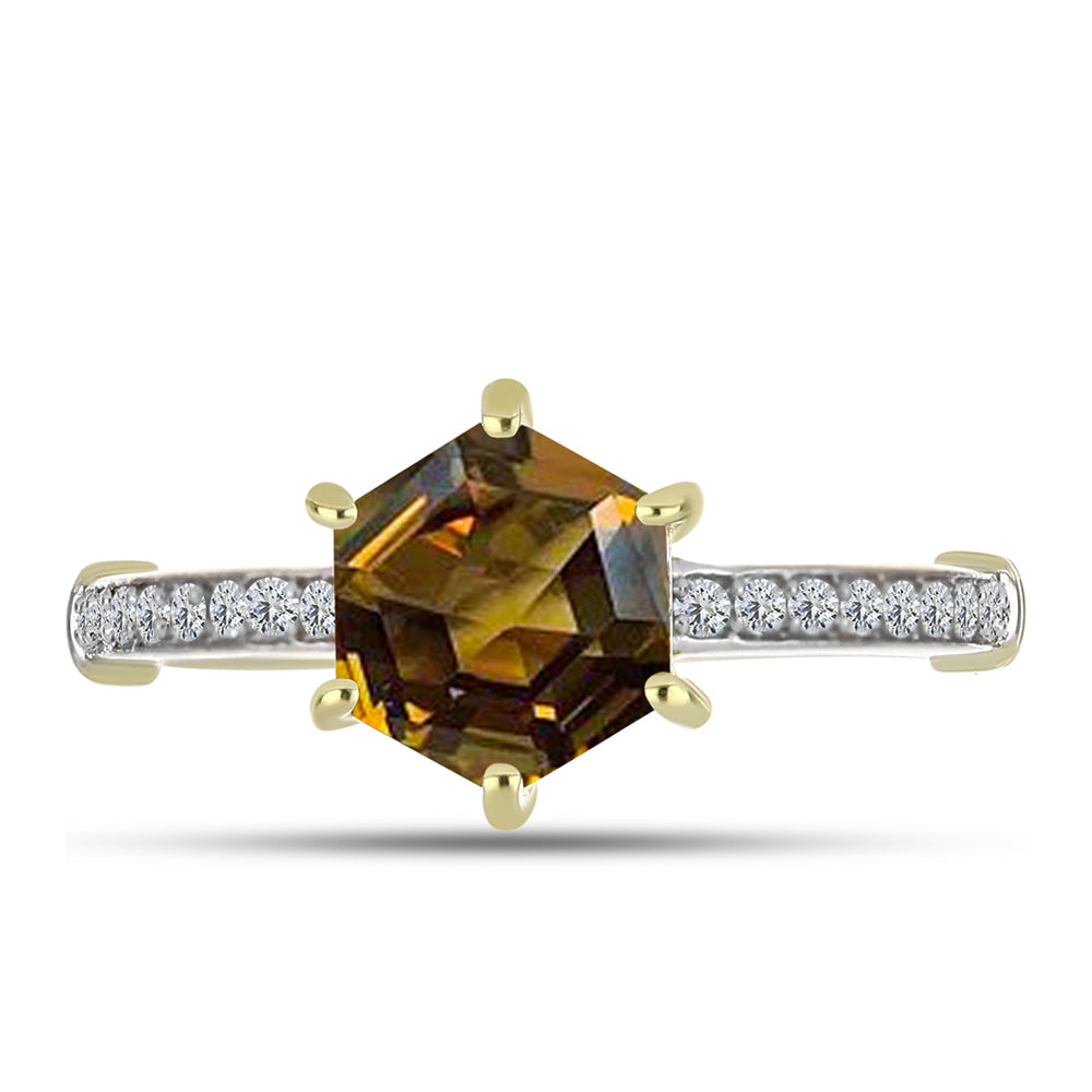 Anillo de Plata Bañada en Oro con Cuarzo Coñac y Topacio Blanco 1 