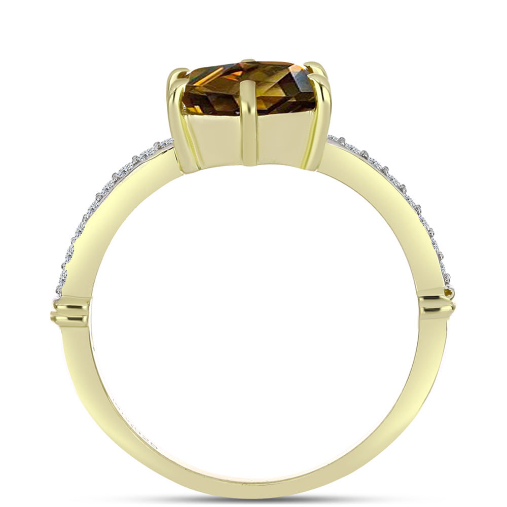 Anillo de Plata Bañada en Oro con Cuarzo Coñac y Topacio Blanco