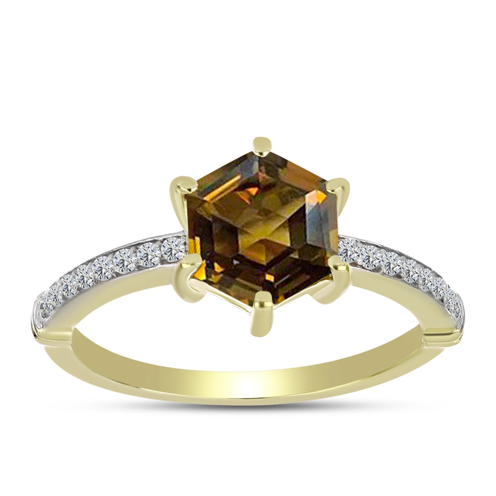 Anillo de Plata Bañada en Oro con Cuarzo Coñac y Topacio Blanco 3 