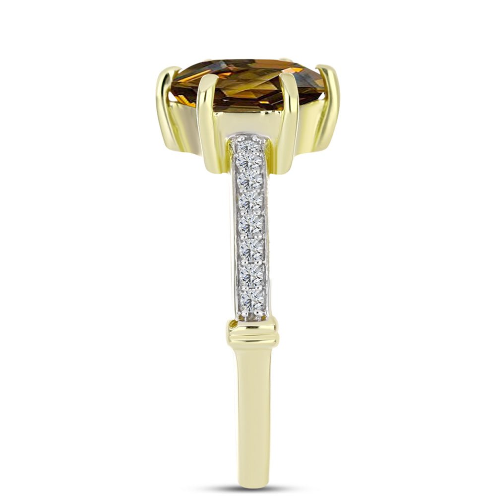 Anillo de Plata Bañada en Oro con Cuarzo Coñac y Topacio Blanco