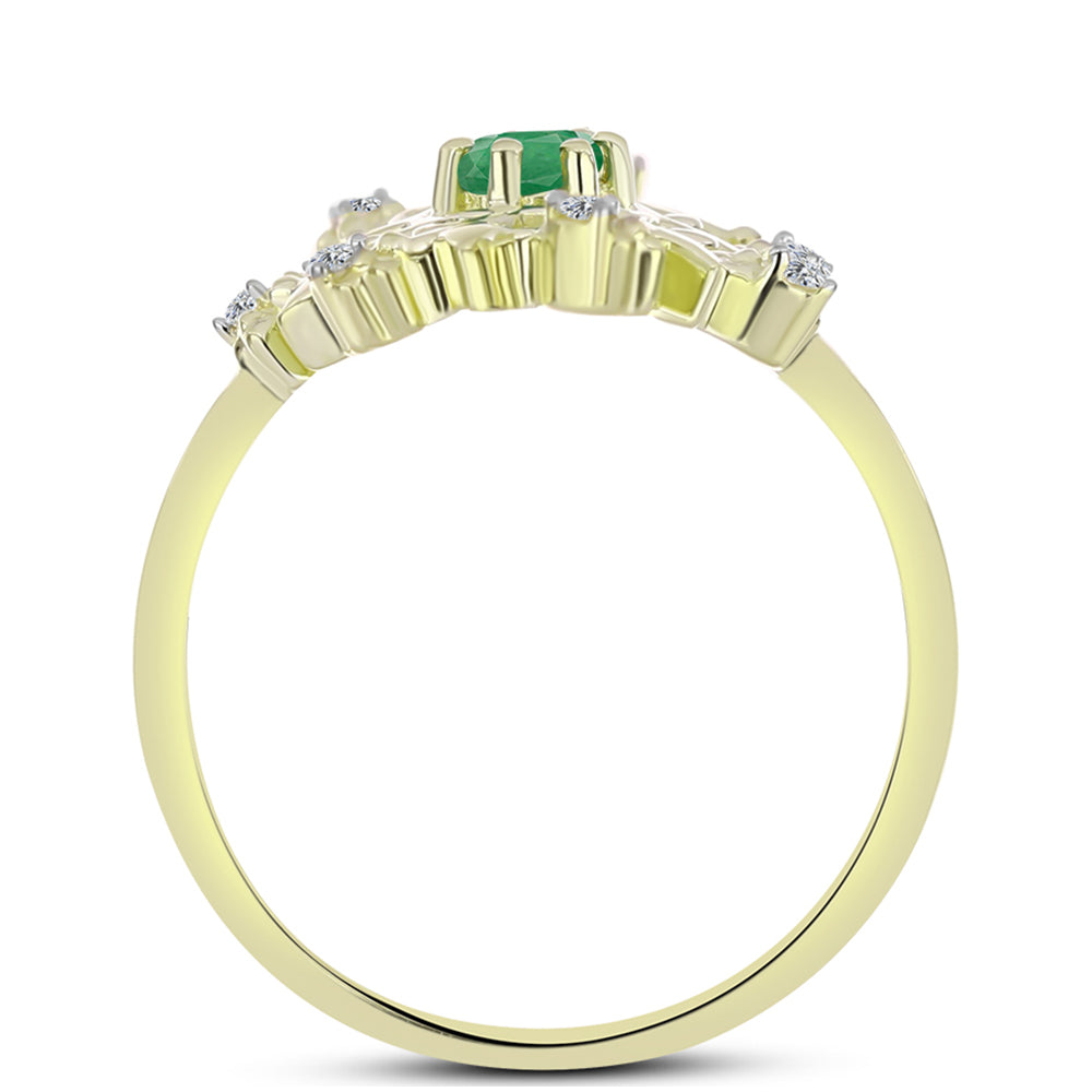 Anillo de Plata Bañada en Oro con Esmeralda de Brasil y Topacio Blanco