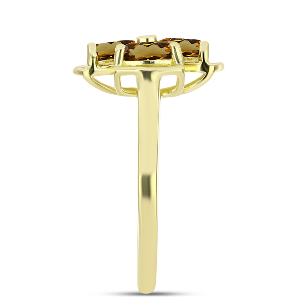 Anillo de Plata Bañada en Oro con Cuarzo Coñac 4 