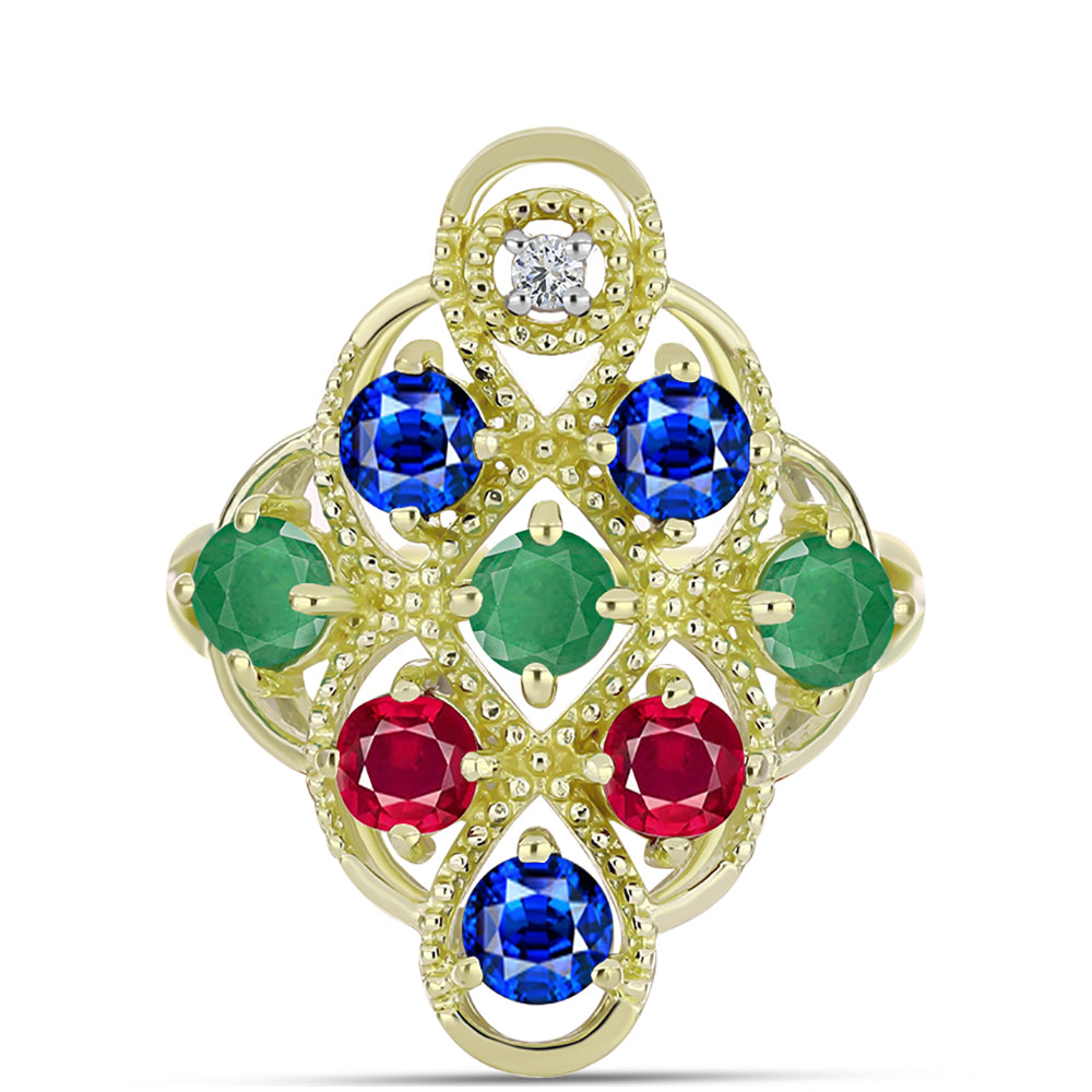 Anillo de Plata Bañada en Oro con Esmeralda de Brasil y Zafiro Azul Australiano