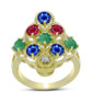 Anillo de Plata Bañada en Oro con Esmeralda de Brasil y Zafiro Azul Australiano