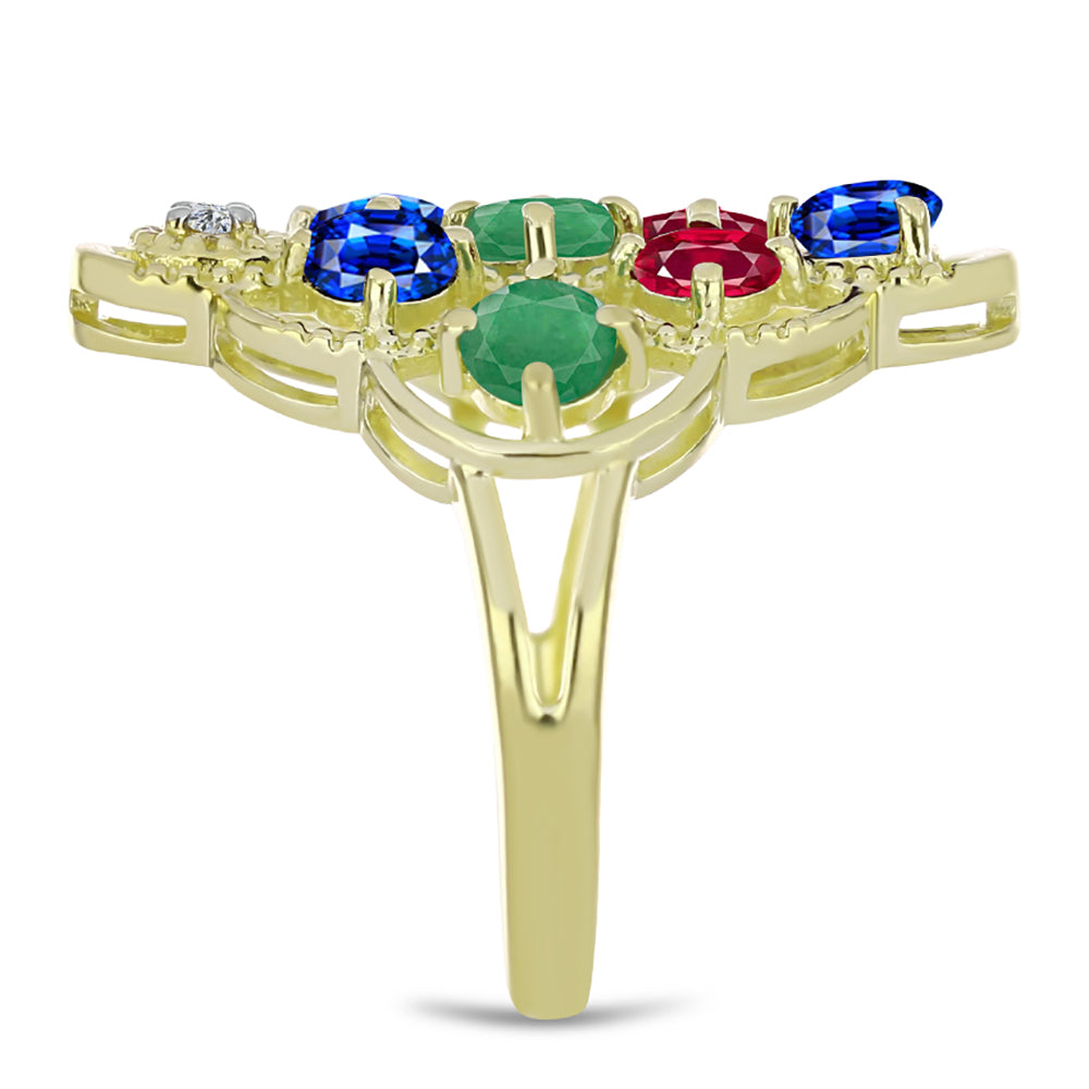 Anillo de Plata Bañada en Oro con Esmeralda de Brasil y Zafiro Azul Australiano 4 