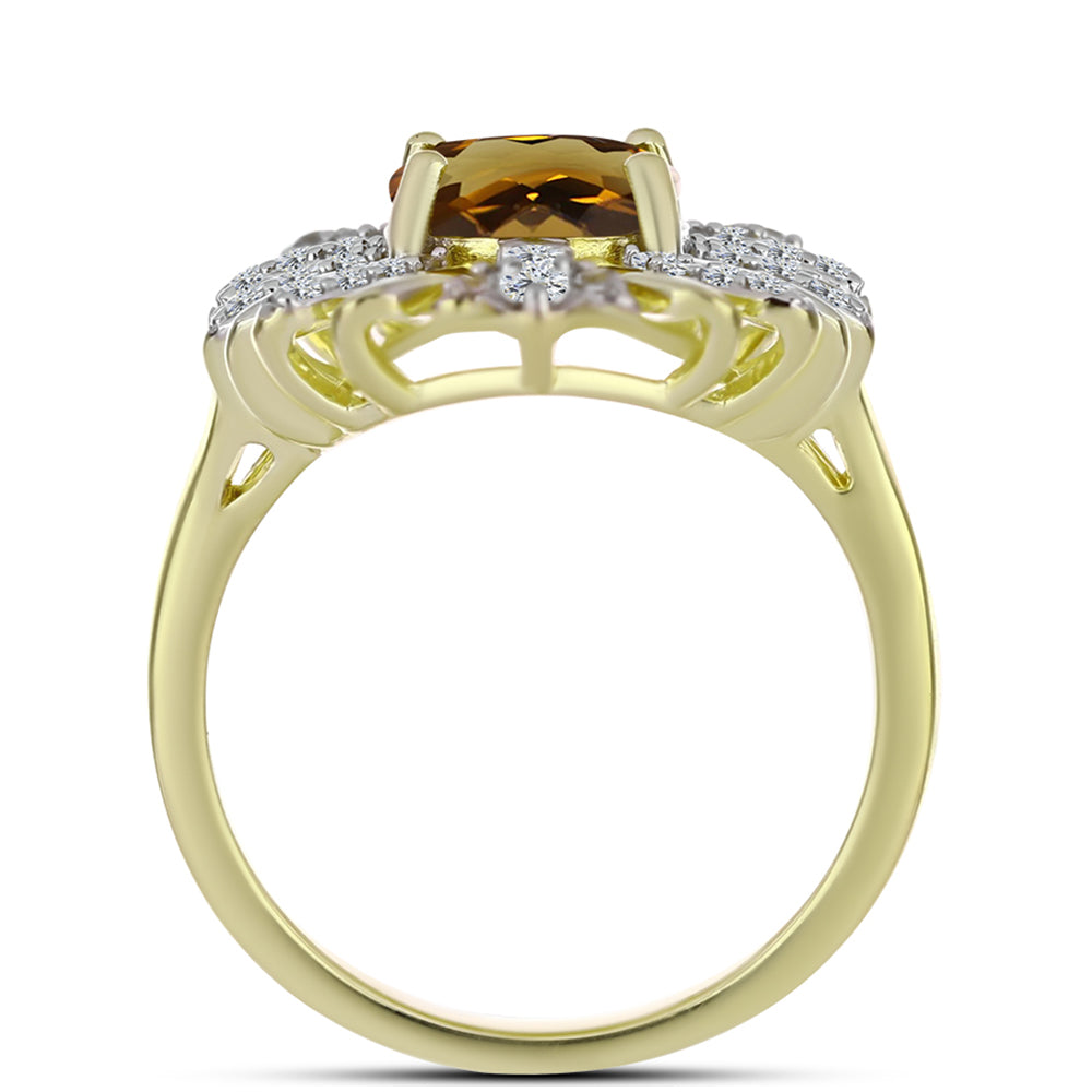 Anillo de Plata Bañada en Oro con Cuarzo Coñac y Topacio Blanco 2 