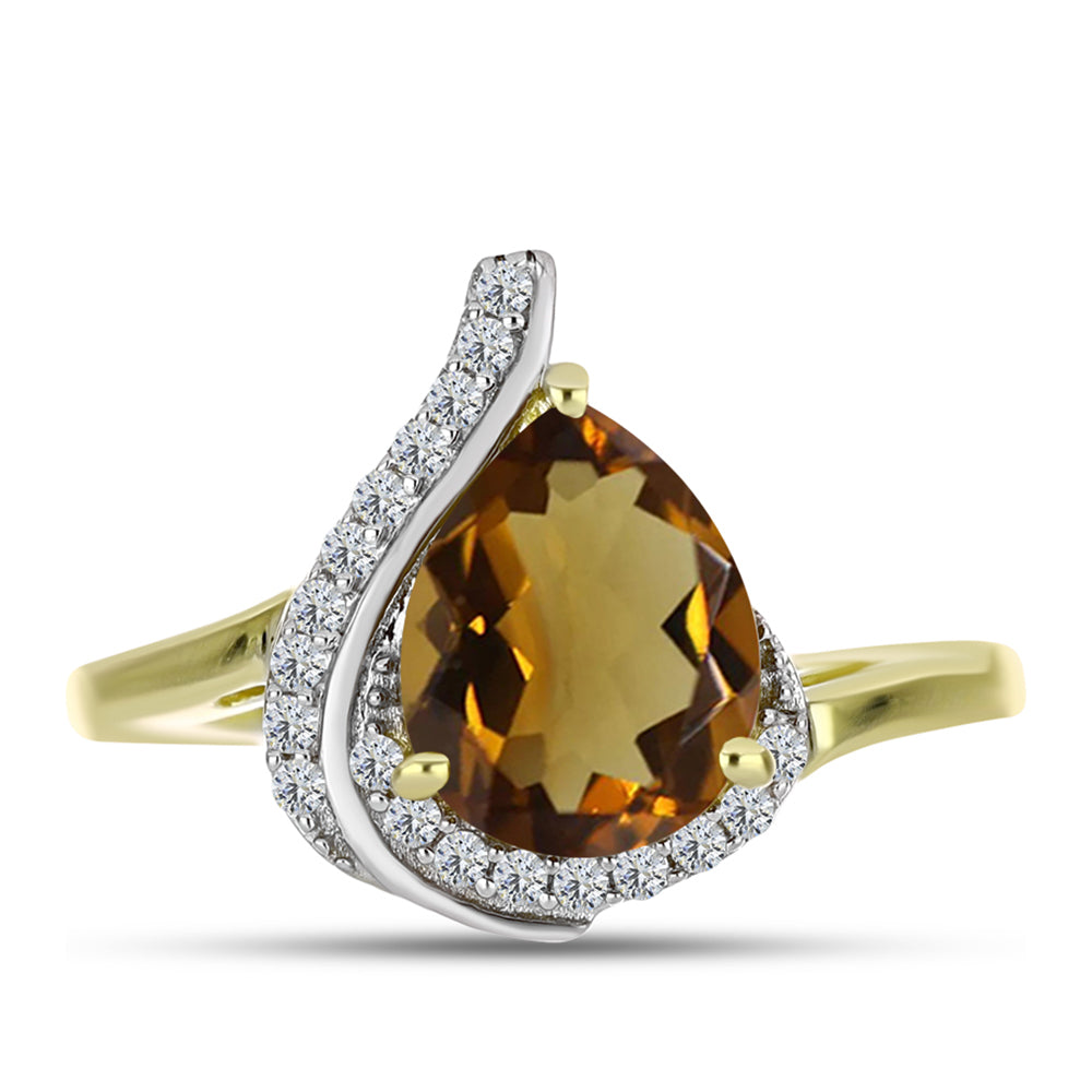 Anillo de Plata Bañada en Oro con Cuarzo Coñac y Topacio Blanco