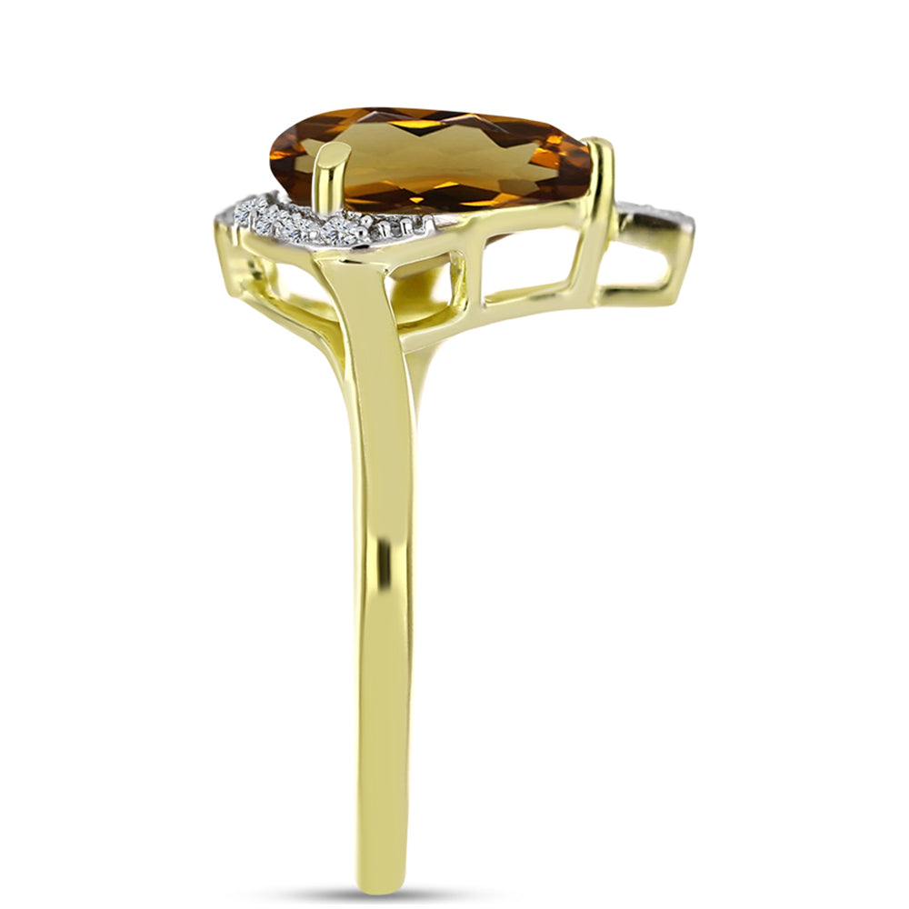 Anillo de Plata Bañada en Oro con Cuarzo Coñac y Topacio Blanco 4 