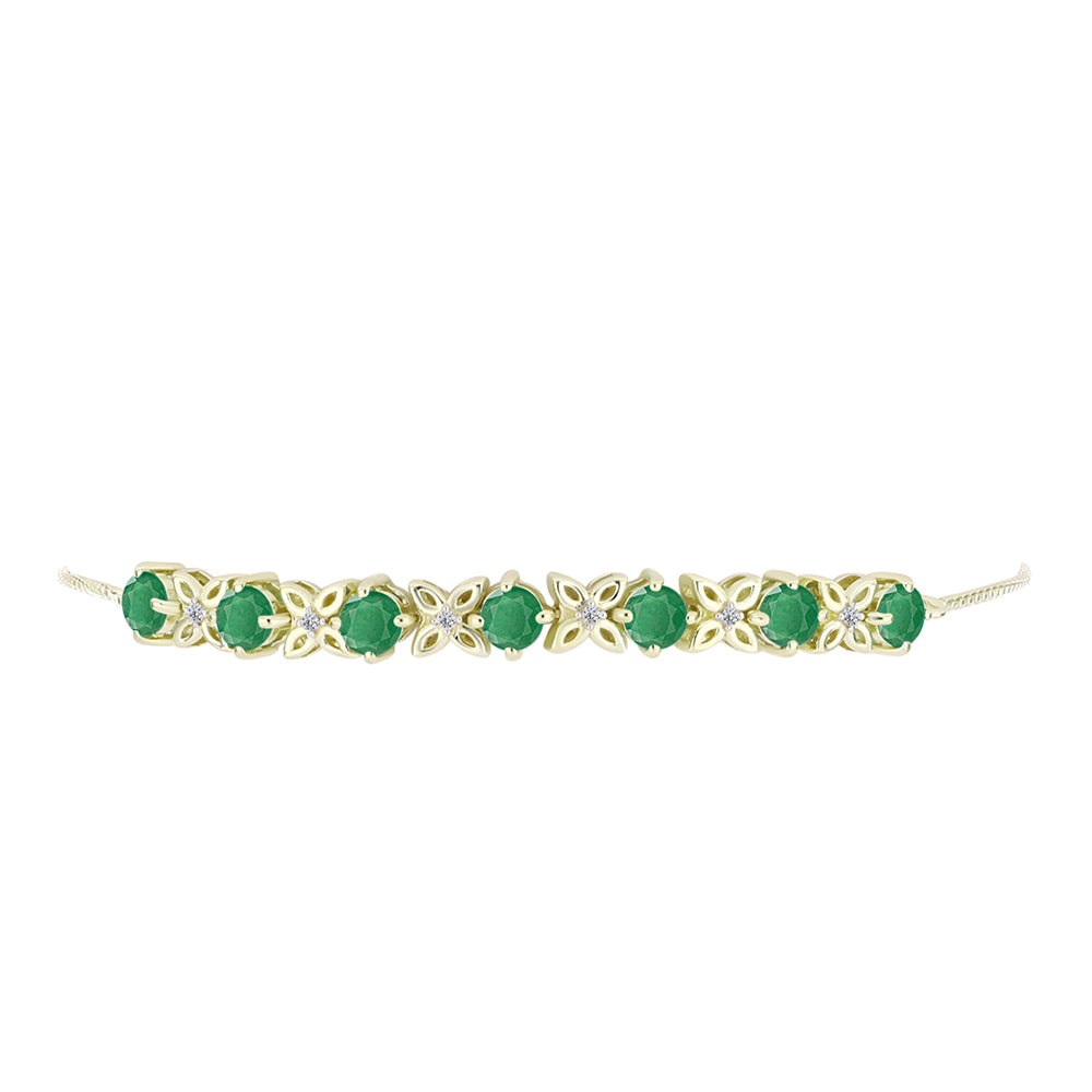 Pulsera de Plata Bañada en Oro con Esmeralda de Brasil y Topacio Blanco