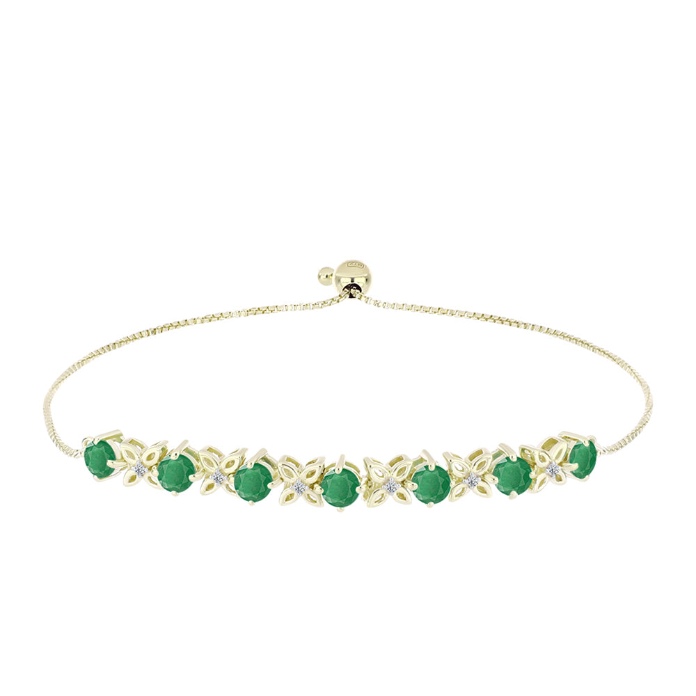 Pulsera de Plata Bañada en Oro con Esmeralda de Brasil y Topacio Blanco 1 