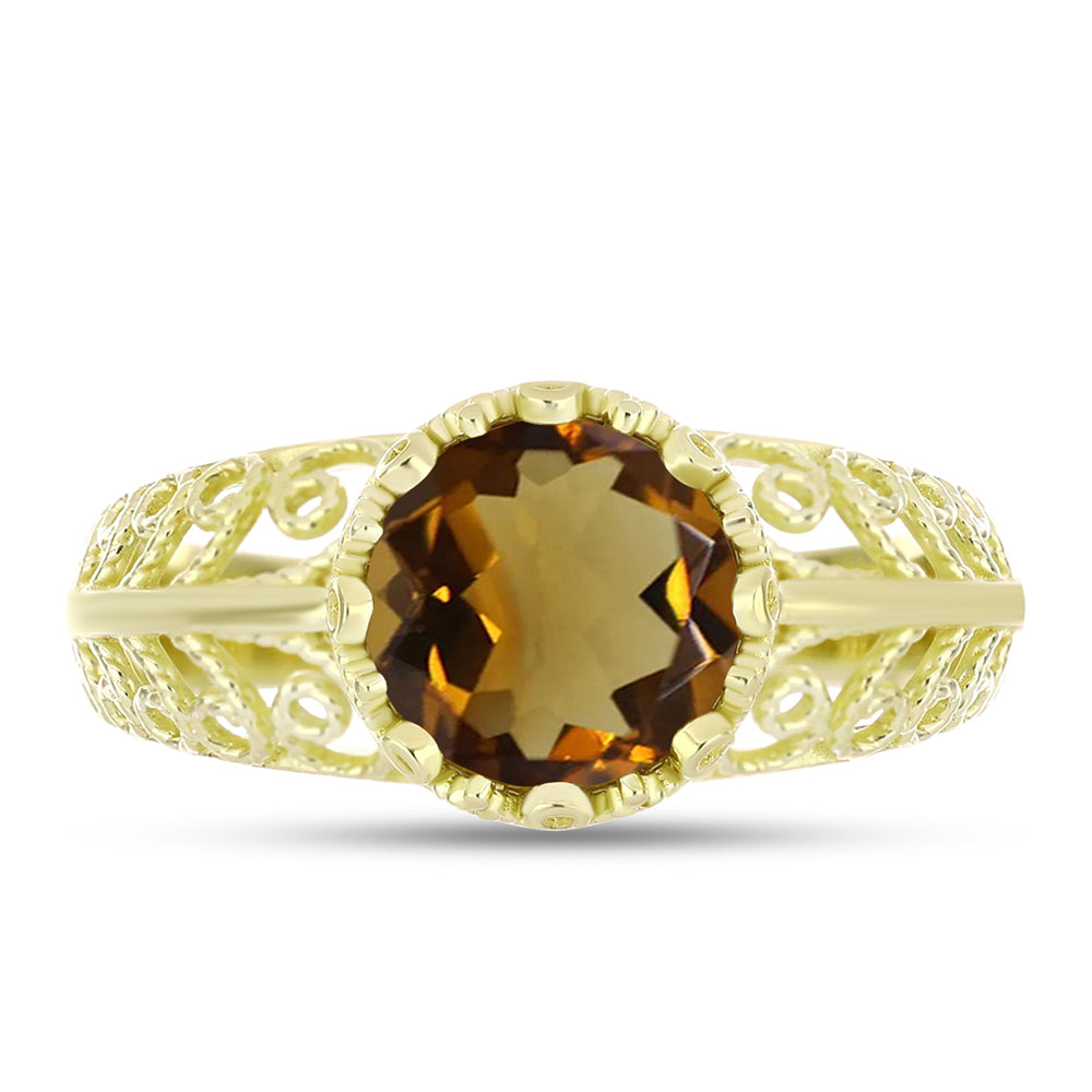 Anillo de Plata Bañada en Oro con Cuarzo Coñac 1 