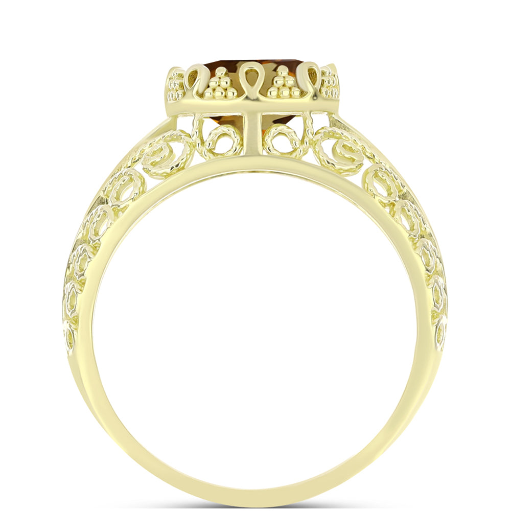 Anillo de Plata Bañada en Oro con Cuarzo Coñac 2 