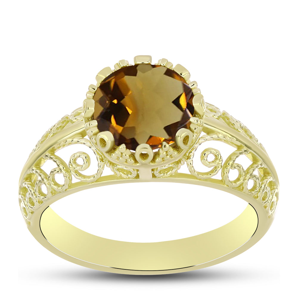 Anillo de Plata Bañada en Oro con Cuarzo Coñac