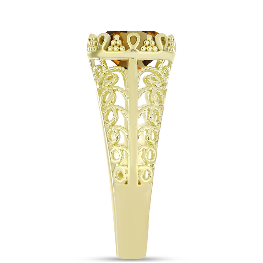 Anillo de Plata Bañada en Oro con Cuarzo Coñac 4 