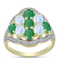 Anillo de Plata Bañada en Oro con Esmeralda de Brasil y Piedra Lunar Arco Iris