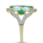 Anillo de Plata Bañada en Oro con Esmeralda de Brasil y Piedra Lunar Arco Iris